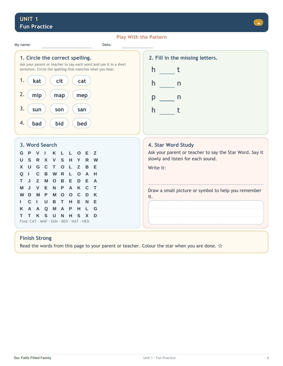 Sample fun practice page